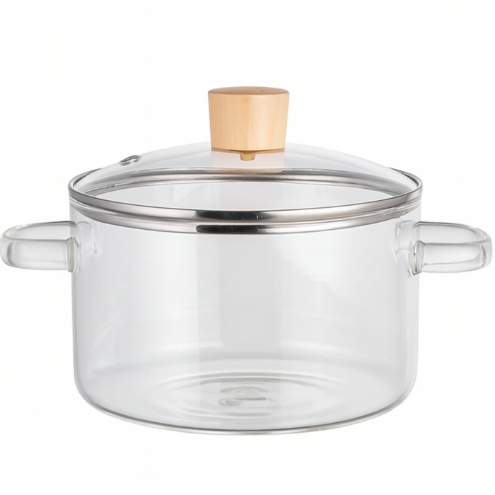 Oala din sticla termorezistenta cu capac si manere din lemn, 4.5L [1]