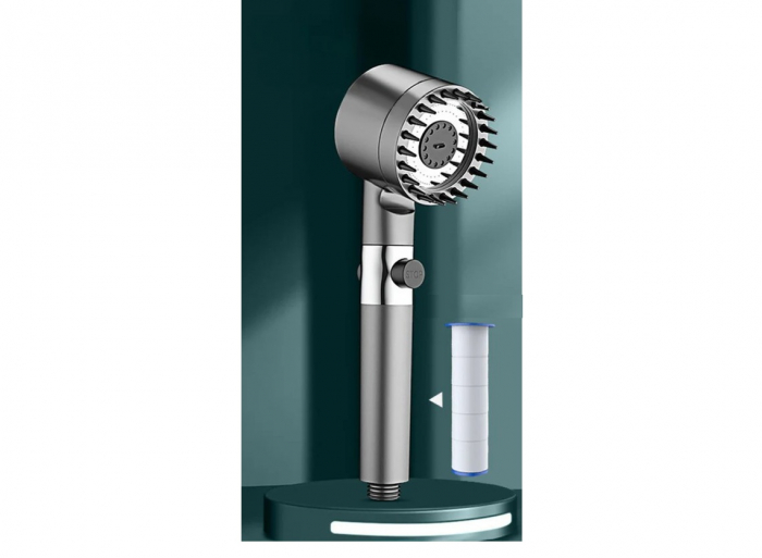 Para de dus CELhome cu peri din silicon pentru masaj capilar, filtru incorporat si presiune inalta, racord universal 1/2 [9]