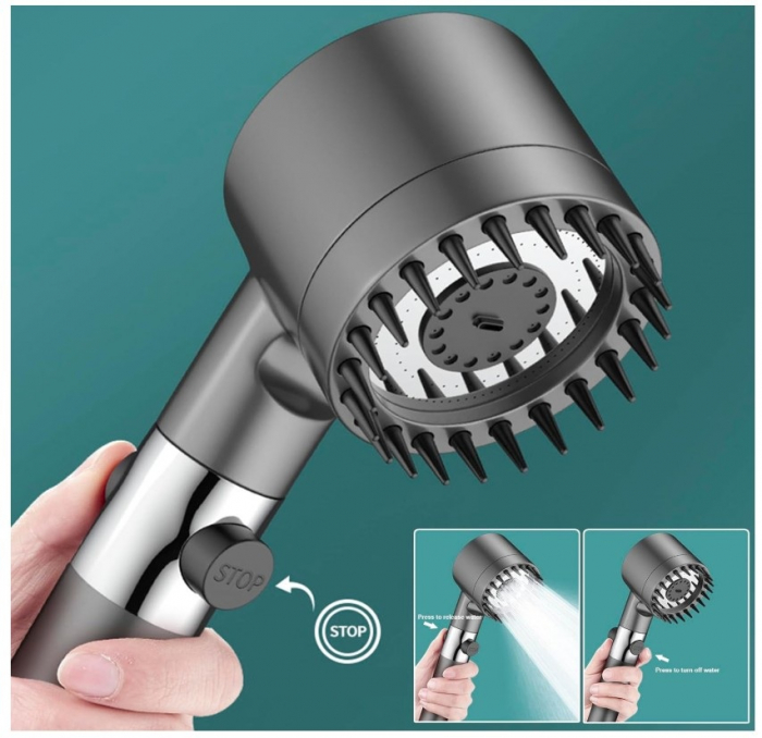 Para de dus CELhome cu peri din silicon pentru masaj capilar, filtru incorporat si presiune inalta, racord universal 1/2 [7]