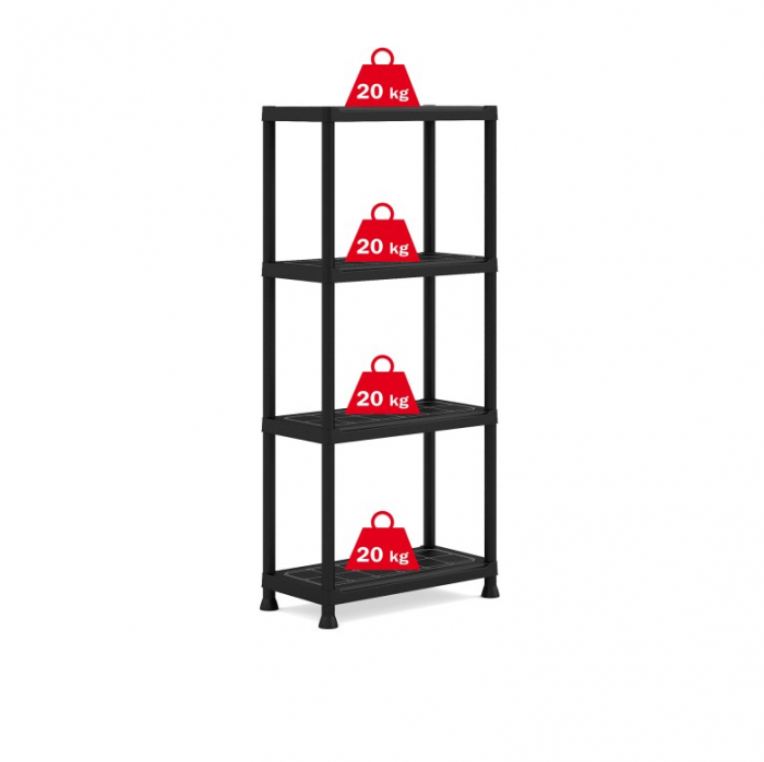 Raft depozitare plastic 4 polite 135x60x30 cm 20 kg polita negru [11]