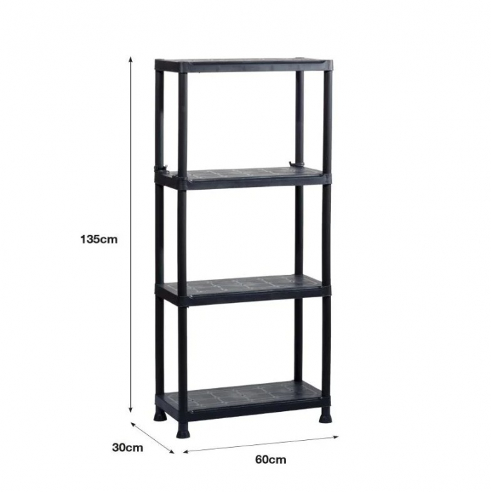 Raft depozitare plastic 4 polite 135x60x30 cm 20 kg polita negru [10]
