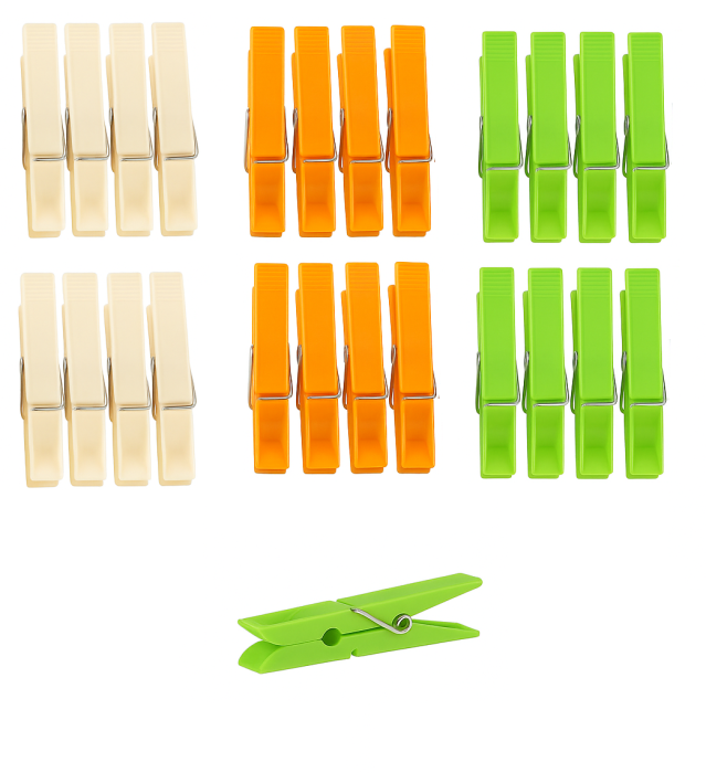 Set 24 Carlige pentru Rufe, Plastic si Fier – 3 Culori, Rezistente, Prindere Puternica [1]