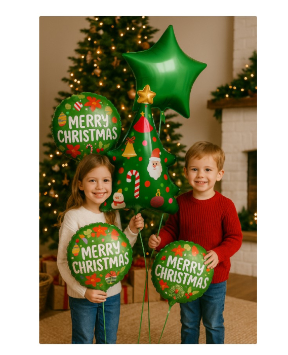 Set 5 baloane folie metalizata Brad de Craciun 45-100 cm – decor festiv, tematica Craciun [2]
