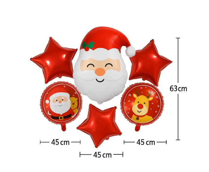 Set 5 baloane folie Mos Craciun 63 cm, baloane rotunde cu ren si stele 45 cm – decor Craciun, petreceri, photo corner [3]