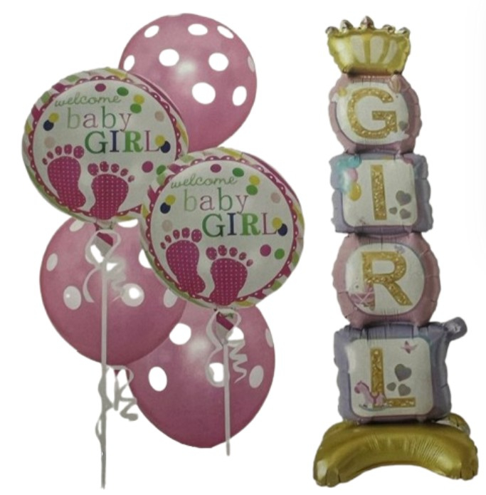 Set baloane pentru fetite Welcome Baby Girl, 6 piese, decor petrecere umplere cu aer sau heliu [4]