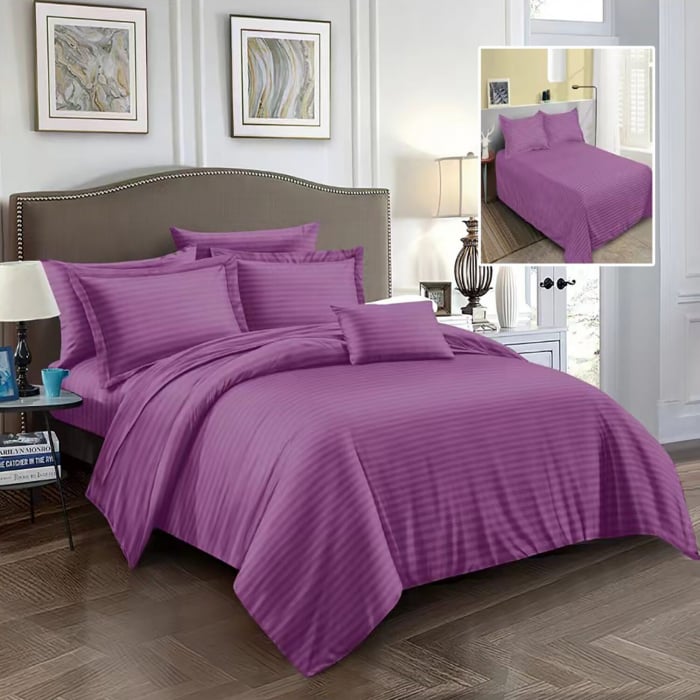 Set CELhome - Pilota 220 x 200 cm + Lenjerie de pat Tip Damasc 6 piese - Mov [6]
