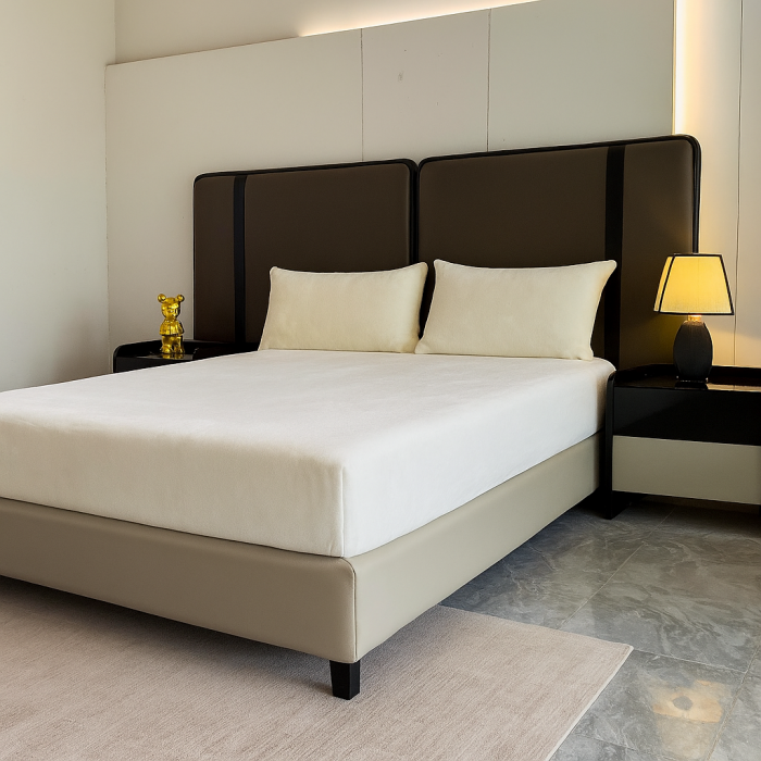 Set  3 piese pentru pat – husa saltea cu elastic 230x250 cm, 2 fete de perna 50x70 cm, moale si calduroasa, pentru saltea 180x200 sau 160x180 cm, Alb Unt [5]