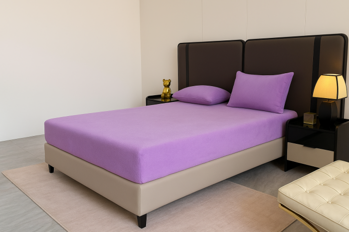 Set  3 piese pentru pat – husa saltea cu elastic 230x250 cm, 2 fete de perna 50x70 cm, moale si calduroasa, pentru saltea 180x200 sau 160x180 cm, Mov [4]