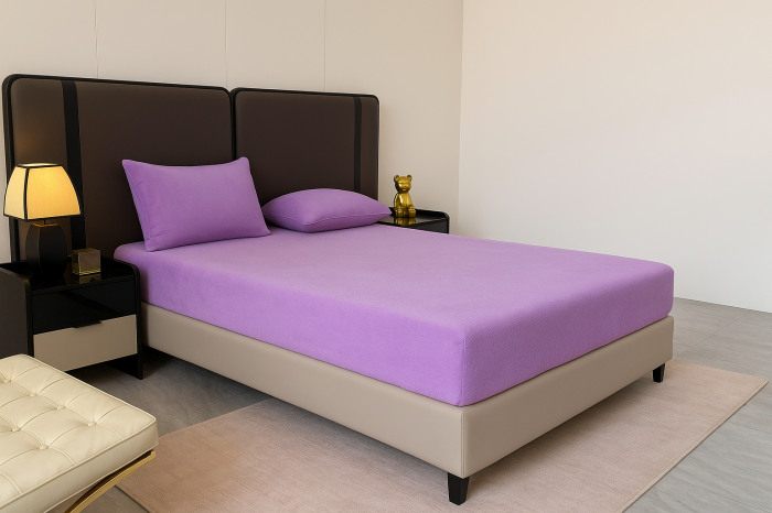 Set  3 piese pentru pat – husa saltea cu elastic 230x250 cm, 2 fete de perna 50x70 cm, moale si calduroasa, pentru saltea 180x200 sau 160x180 cm, Mov [3]