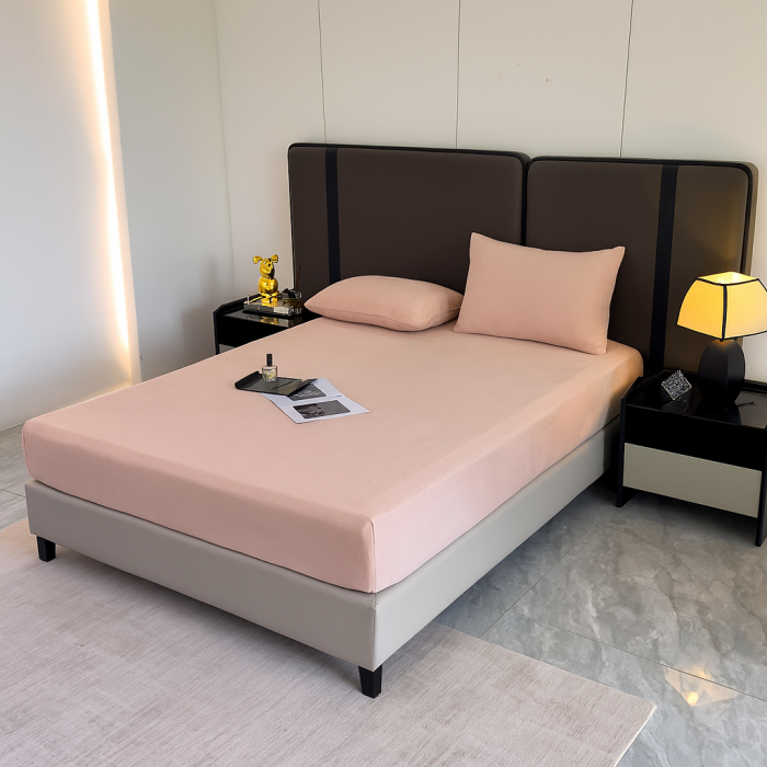 Set  3 piese pentru pat – husa saltea cu elastic 230x250 cm, 2 fete de perna 50x70 cm, moale si calduroasa, pentru saltea 180x200 sau 160x180 cm, Roz [4]