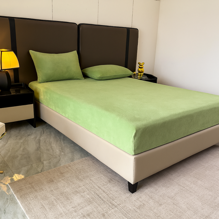 Set  3 piese pentru pat – husa saltea cu elastic 230x250 cm, 2 fete de perna 50x70 cm, moale si calduroasa, pentru saltea 180x200 sau 160x180 cm, Verde [3]