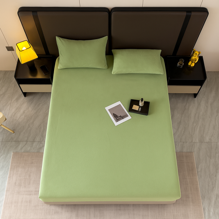 Set  3 piese pentru pat – husa saltea cu elastic 230x250 cm, 2 fete de perna 50x70 cm, moale si calduroasa, pentru saltea 180x200 sau 160x180 cm, Verde [4]