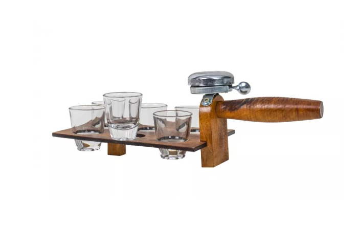 Set suport lemn cu 6 pahare si sonerie, 30x14 cm – accesorii bar, degustari, petreceri [5]