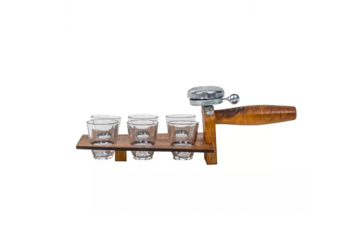 Set suport lemn cu 6 pahare si sonerie, 30x14 cm – accesorii bar, degustari, petreceri [3]