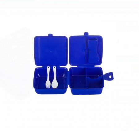 Caserola Patrata, CELhome, Compartimentata din Plastic Albastru Dinozauri pentru Baieti - 1.3L cu Lingurita si Furculita [2]