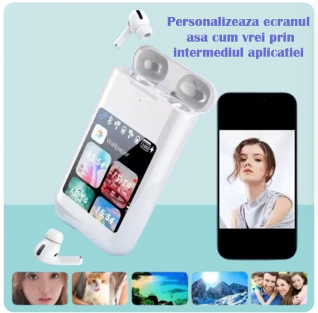 Casti Wireless CELhome, cu Display LCD 2.8” Touch si Baterie Externa Integrata Portabila, 8000mAH, Bluetooth, Alba [10]