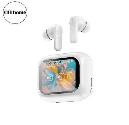 Selecție de Produse Sub 100 RON - Casti Wireless Inteligente CELhome cu Ecran Tactil 2.01 inch, Bluetooth 5.4, Reducere Dubla a Zgomotului ANC si ENC, Sunet Stereo HD, Autonomie 5 Ore, Cu Cablu Incarcare si 3 Seturi de dopuri din sili