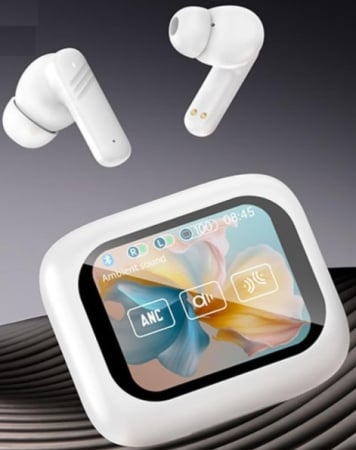 Casti Wireless Inteligente CELhome cu Ecran Tactil 2.01 inch, Bluetooth 5.4, Reducere Dubla a Zgomotului ANC si ENC, Sunet Stereo HD, Autonomie 5 Ore, Cu Cablu Incarcare si 3 Seturi de dopuri din sili [2]