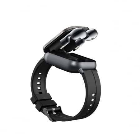 Ceas Smartwatch cu Casti Bluetooth Incorporate, Curea Silicon, 2 in 1, CELhome D8, Ritm Cardiac, Tensiune Arteriala, Monitorizarea Somnului, Fitness, Negru + 1 x Curea Metalica [13]