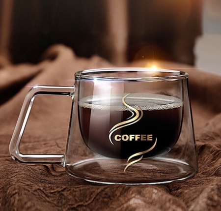 Ceasca Cafea 200 ml, Sticla cu Pereti Dubli, Termorezistenta, Model Rotund, Mesaj Coffee - CELhome [8]