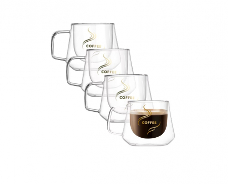 Ceasca Cafea 200 ml, Sticla cu Pereti Dubli, Termorezistenta, Model Rotund, Mesaj Coffee - CELhome [4]