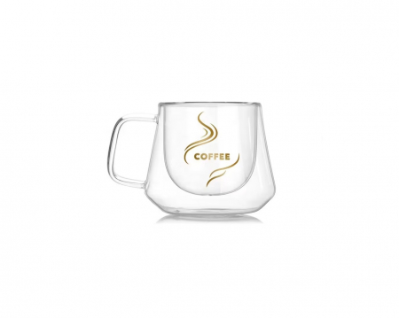 Ceasca Cafea 200 ml, Sticla cu Pereti Dubli, Termorezistenta, Model Rotund, Mesaj Coffee - CELhome [3]