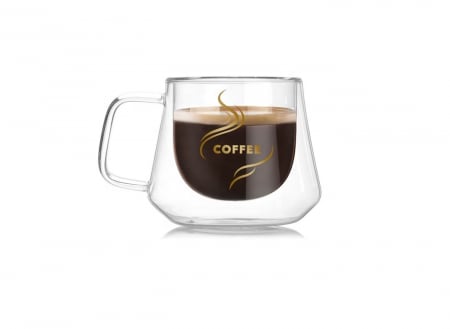 Produse pentru bucatarie - Ceasca Cafea 200 ml, Sticla cu Pereti Dubli, Termorezistenta, Model Rotund, Mesaj Coffee - CELhome