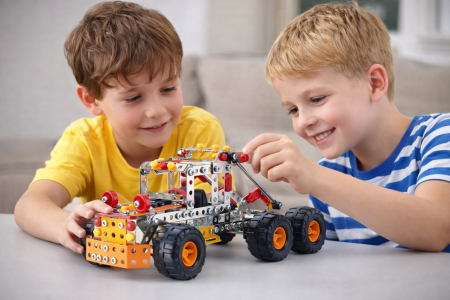 Constructie metalica camion cu 6 roti 309 piese jucarie educativa STEM cu unelte incluse [1]