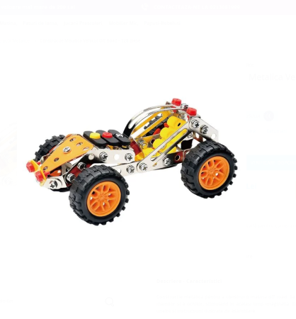 Articole pentru copii - Constructie metalica vehicul off road 128 piese set educativ STEM cu roti functionale pentru copii