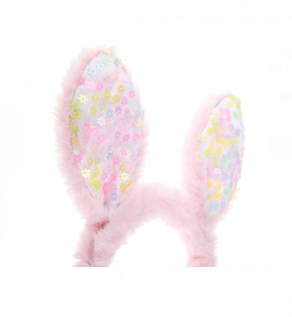 Coronita de Par CELhome cu Imitatie de Blana Roz si Urechi de Iepure cu Paiete Pastel – Accesoriu pentru Copii [2]