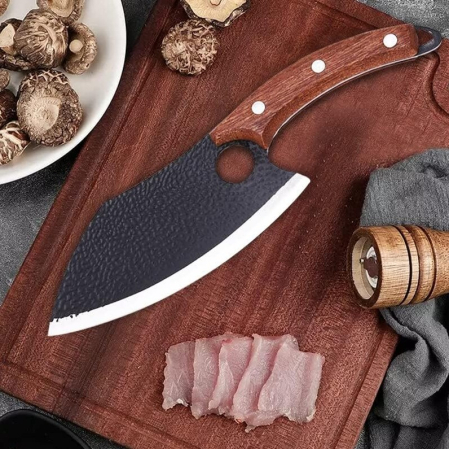 Cutit tip satar pentru transat carne si tocat legume cu teaca din piele, lama 165 mm, lungime 285 mm, 306 g, maner 120 mm [2]