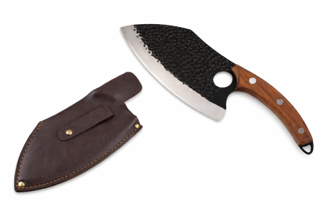 Categorii de produse - Cutit tip satar pentru transat carne si tocat legume cu teaca din piele, lama 165 mm, lungime 285 mm, 306 g, maner 120 mm