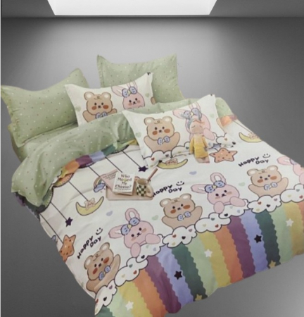 Lenjerie de pat 4 piese CELhome, bumbac satinat, model animat cu ursuleti multicolor– Cearceaf pat cu elastic 180 x 200 cm, Cearceaf pilota 200 x 230 cm, 2 Fete de perna 55 x 75 cm [4]