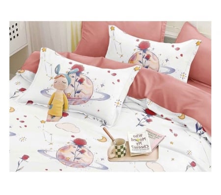 Lenjerie de pat 4 piese CELhome, bumbac satinat, model Univers Floral – Cearceaf pat cu elastic 180 x 200 cm, Cearceaf pilota 200 x 230 cm, 2 Fete de perna 55 x 75 cm [2]