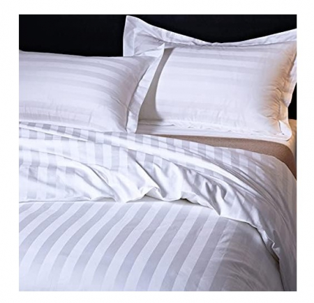 Lenjerie de pat 4 piese din damasc premium, pat dublu, 200x230 cm, cearceaf fara elastic, 2 fete de perna 50x70 cm, alb elegant [5]