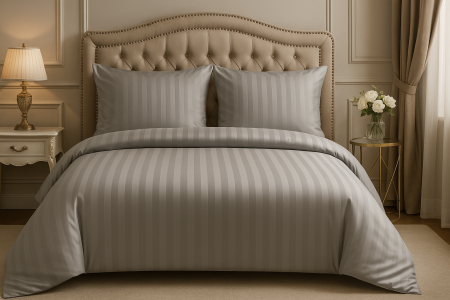 Lenjerie de pat tip Damasc - 4 piese - Lenjerie de pat 4 piese din damasc premium, pat dublu, 200x230 cm, cearceaf fara elastic, 2 fete de perna 50x70 cm, gri elegant