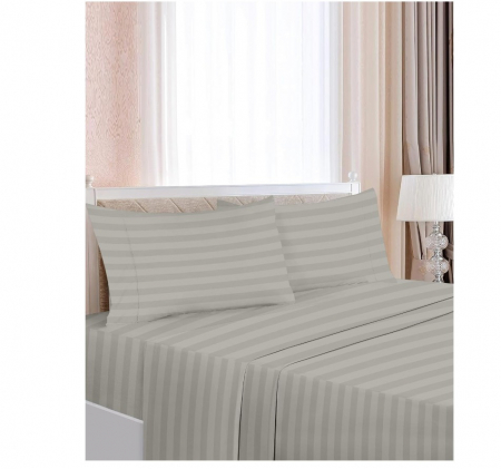 Lenjerie de pat 4 piese din damasc premium, pat dublu, 200x230 cm, cearceaf fara elastic, 2 fete de perna 50x70 cm, gri elegant [6]