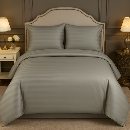Lenjerie de pat 4 piese din damasc premium, pat dublu, 200x230 cm, cearceaf fara elastic, 2 fete de perna 50x70 cm, gri elegant [3]