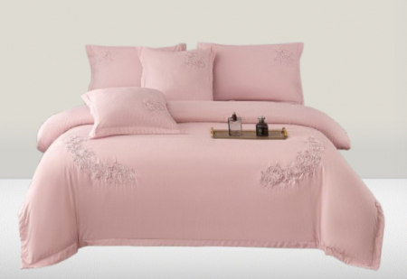 Lenjerie de pat - 6 piese - Lenjerie de pat 6 piese CELhome – model matrimonial cu Broderie, Cearceaf de pat cu elastic 180 x 200cm, Cearceaf pilota 200x230 cm, ambalaj premium, pentru 2 persoane, Roz