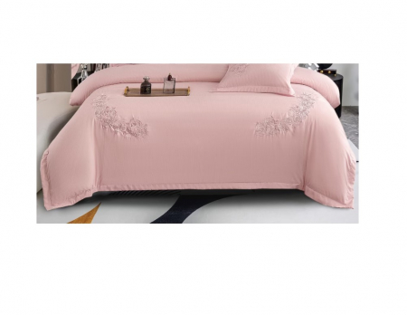 Lenjerie de pat 6 piese CELhome – model matrimonial cu Broderie, Cearceaf de pat cu elastic 180 x 200cm, Cearceaf pilota 200x230 cm, ambalaj premium, pentru 2 persoane, Roz [4]