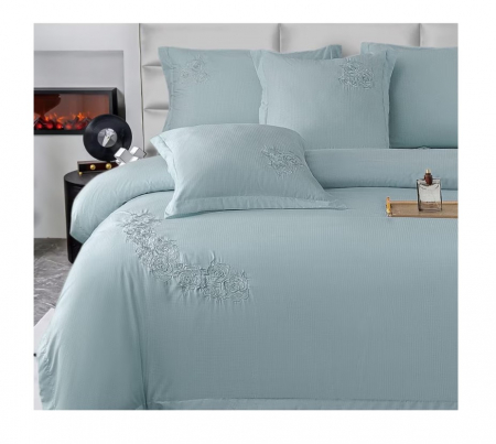 Lenjerie de pat 6 piese CELhome – model matrimonial cu Broderie, Cearceaf de pat cu elastic 180 x 200cm, Cearceaf pilota 200x230 cm, ambalaj premium, pentru 2 persoane, Albastru [6]