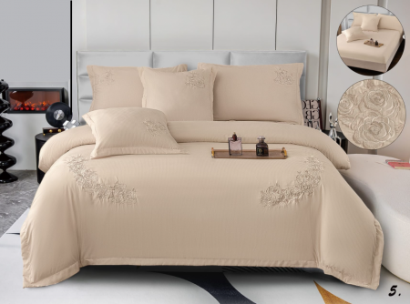 Lenjerie de pat 6 piese CELhome – model matrimonial cu Broderie, Cearceaf de pat cu elastic 180 x 200cm, Cearceaf pilota 200x230 cm, ambalaj premium, pentru 2 persoane, Crem [6]