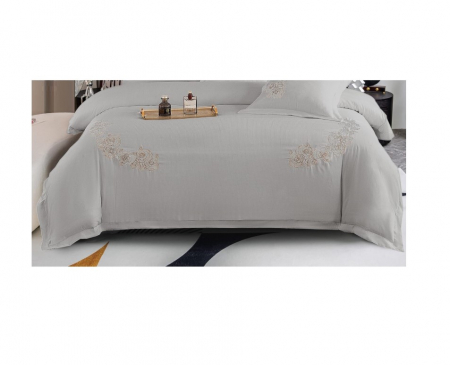 Lenjerie de pat 6 piese CELhome – model matrimonial cu Broderie, Cearceaf de pat cu elastic 180 x 200cm, Cearceaf pilota 200x230 cm, ambalaj premium, pentru 2 persoane, Gri [4]