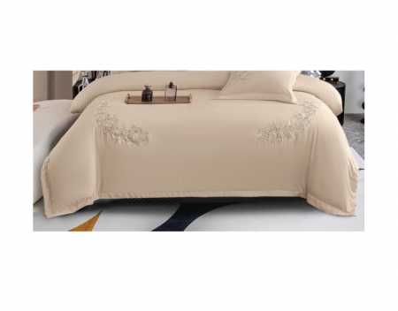 Lenjerie de pat 6 piese CELhome – model matrimonial cu Broderie, Cearceaf de pat cu elastic 180 x 200cm, Cearceaf pilota 200x230 cm, ambalaj premium, pentru 2 persoane, Crem [3]