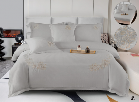 Lenjerie de pat 6 piese CELhome – model matrimonial cu Broderie, Cearceaf de pat cu elastic 180 x 200cm, Cearceaf pilota 200x230 cm, ambalaj premium, pentru 2 persoane, Gri [7]
