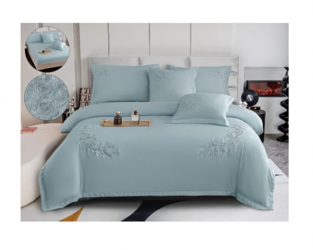 Lenjerie de pat 6 piese CELhome – model matrimonial cu Broderie, Cearceaf de pat cu elastic 180 x 200cm, Cearceaf pilota 200x230 cm, ambalaj premium, pentru 2 persoane, Albastru [2]