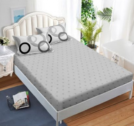 Lenjerie de pat 6 piese cu doua fete – CELhome – Cearceaf pilota 200 x 230 cm, Cearceaf de pat cu elastic 180 x 200 cm, 2 Fete de perna 70 x 70 cm, 2 Fete de perna 55 x 75 cm, Model Cercuri, Gri [1]