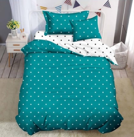 Lenjerie de pat - 6 piese - Lenjerie de pat 6 piese cu doua fete – CELhome – Cearceaf pilota 200 x 230 cm, Cearceaf de pat cu elastic 180 x 200 cm, 2 Fete de perna 70 x 70 cm, 2 Fete de perna 55 x 75 cm, Model Instelat, Verde