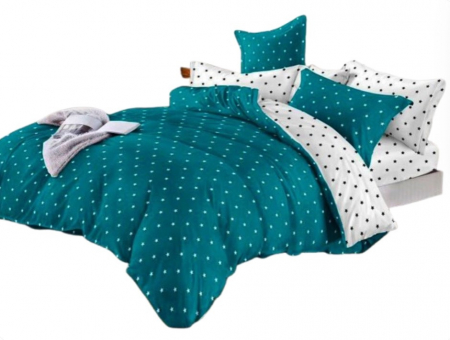 Lenjerie de pat 6 piese cu doua fete – CELhome – Cearceaf pilota 200 x 230 cm, Cearceaf de pat cu elastic 180 x 200 cm, 2 Fete de perna 70 x 70 cm, 2 Fete de perna 55 x 75 cm, Model Instelat, Verde [1]
