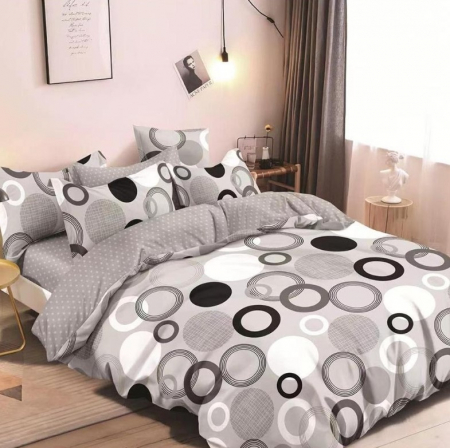 Lenjerie de pat 6 piese cu doua fete – CELhome – Cearceaf pilota 200 x 230 cm, Cearceaf de pat cu elastic 180 x 200 cm, 2 Fete de perna 70 x 70 cm, 2 Fete de perna 55 x 75 cm, Model Cercuri, Gri [2]